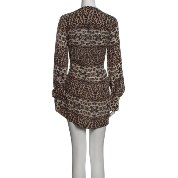 A.L.C. Daisy 100% Silk Animal Print Dress Small Long Sleeve V-Neck Loepard - Picture 7 of 15